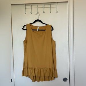 Zenana Premium Golden Yellow High-Low Ruffle Tank Top Size 1X